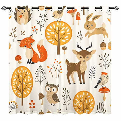 YUANZU Herbst Dschungel-Tiere Kinder Vorhänge Ösen Gardinen mit Blickdichte Thermo Vorhang Kälteschutz Blackout Curtain Kinderzimmer Schlafzimmer Verdunkelung Fenster, 2 Stück, H 160 x B 132 cm von YUANZU