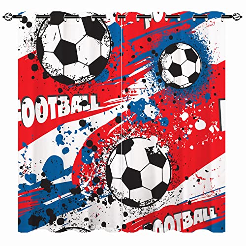 YUANZU Jungen Sport Vorhänge Kinder Buntes Fußball Ösen Gardinen mit Blickdichte Thermo Vorhang Kälteschutz Blackout Curtain Kinderzimmer Schlafzimmer Verdunkelung Fenster, 2 Stück, H 160 x B 132 cm von YUANZU