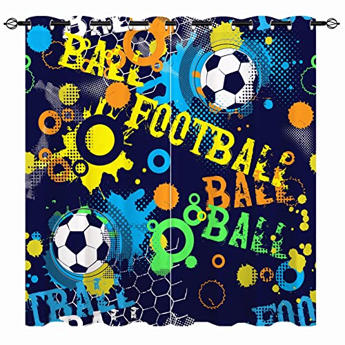 YUANZU Jungen Vorhänge Kinder Sport Fußball Buntes Ösen Gardinen mit Blickdichte Thermo Vorhang Kälteschutz Blackout Curtain Kinderzimmer Schlafzimmer Verdunkelung Fenster, 2 Stück, H 160 x B 132 cm YUANZU Jungen Vorhänge Kinder Sport Fußball Buntes Ösen Gardinen mit Blickdichte Thermo Vorhang Kälteschutz Blackout Curtain Kinderzimmer Schlafzimmer Verdunkelung Fenster, 2 Stück, H 160 x B 132 cm von YUANZU