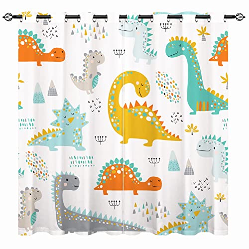 YUANZU Kinder Dinosaurier Vorhänge Dino Tiere Ösen Gardinen mit Blickdichte Thermo Vorhang Kälteschutz Blackout Curtain Kinderzimmer Schlafzimmer Verdunkelung Fenster, 2 Stück, H 114 x B 132 cm von YUANZU