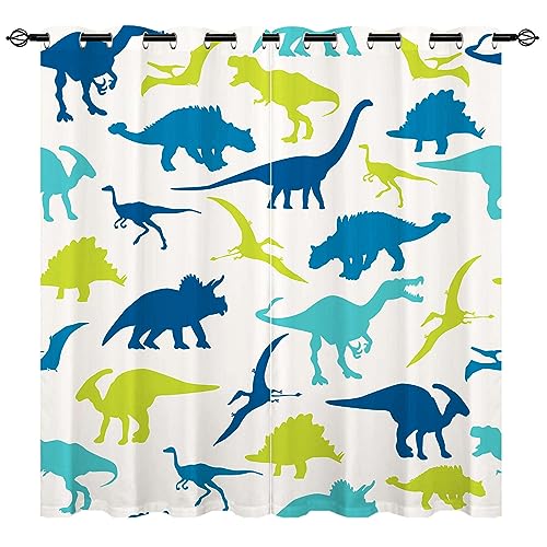 YUANZU Kinder Dinosaurier Vorhänge Jungen Bunte Dino Tiere Ösen Gardinen mit Blickdichte Vorhang Kälteschutz Blackout Curtain Kinderzimmer Schlafzimmer Verdunkelung Fenster, 2 Stück, H 160 x B 106 cm von YUANZU