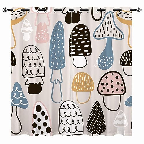 YUANZU Kinder Pilz Vorhänge Jungen Mädchen Childish Ösen Gardinen mit Blickdichte Vorhang Kälteschutz Blackout Curtain Kinderzimmer Schlafzimmer Verdunkelung Fenster, 2 Stück, H 229 x B 168 cm von YUANZU