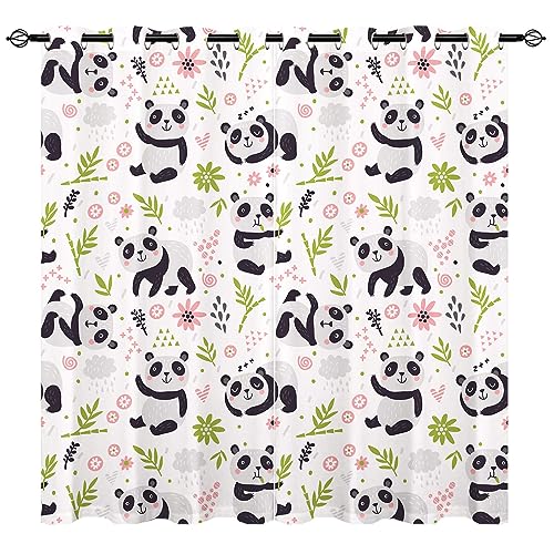 YUANZU Panda Vorhänge Nette Kinder Mädchen Bambus Tiere Ösen Gardinen mit Blickdichte Vorhang Kälteschutz Blackout Curtain Kinderzimmer Schlafzimmer Verdunkelung Fenster, 2 Stück, H 137 x B 132 cm von YUANZU