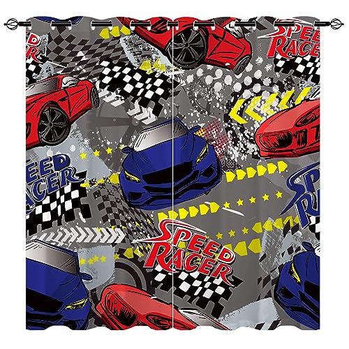 YUANZU Rennwagen Vorhänge Kinder Red und Blue Sportcar Ösen Gardinen mit Blickdichte Vorhang Kälteschutz Blackout Curtain Kinderzimmer Schlafzimmer Verdunkelung Fenster, 2 Stück, H 200 x B 140 cm YUANZU Rennwagen Vorhänge Kinder Red und Blue Sportcar Ösen Gardinen mit Blickdichte Vorhang Kälteschutz Blackout Curtain Kinderzimmer Schlafzimmer Verdunkelung Fenster, 2 Stück, H 200 x B 140 cm von YUANZU
