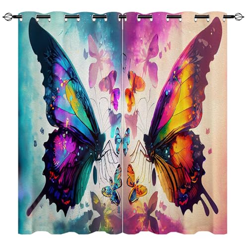 YUANZU Schmetterling Vorhänge Mädchen Abstract Farbenfroh Ösen Gardinen mit Blickdichte Vorhang Kälteschutz Blackout Curtain Mädchenzimmer Schlafzimmer Verdunkelung Fenster, 2 Stück, H 229 x B 168 cm YUANZU Schmetterling Vorhänge Mädchen Abstract Farbenfroh Ösen Gardinen mit Blickdichte Vorhang Kälteschutz Blackout Curtain Mädchenzimmer Schlafzimmer Verdunkelung Fenster, 2 Stück, H 229 x B 168 cm von YUANZU