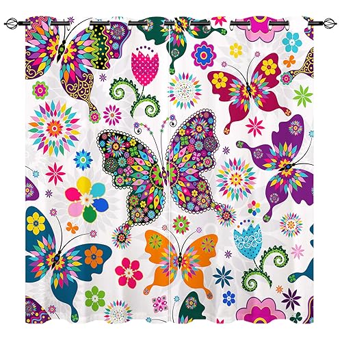 YUANZU Schmetterlingen Vorhänge Frühling weißes Bunten Blumen Ösen Gardinen mit Blickdichte Thermo Vorhang Kälteschutz Blackout Curtain Mädchenzimmer Verdunkelung Fenster, 2 Stück, H 245 x B 140 cm YUANZU Schmetterlingen Vorhänge Frühling weißes Bunten Blumen Ösen Gardinen mit Blickdichte Thermo Vorhang Kälteschutz Blackout Curtain Mädchenzimmer Verdunkelung Fenster, 2 Stück, H 245 x B 140 cm von YUANZU