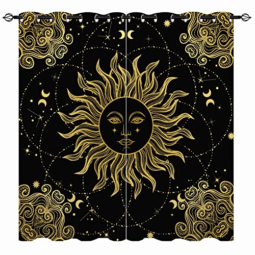 YUANZU Sonne Vorhänge Mond Vintage Boho Mystisch Universum Ösen Gardinen mit Blickdichte Vorhang Kälteschutz Blackout Curtain Kinderzimmer Schlafzimmer Verdunkelung Fenster, 2 Stück, H 160 x B 106 cm YUANZU Sonne Vorhänge Mond Vintage Boho Mystisch Universum Ösen Gardinen mit Blickdichte Vorhang Kälteschutz Blackout Curtain Kinderzimmer Schlafzimmer Verdunkelung Fenster, 2 Stück, H 160 x B 106 cm von YUANZU