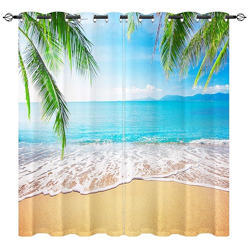 YUANZU Tropischer Vorhänge Palmen Strand Blauer Himmel Weiße Wolken Ösen Gardinen mit Blickdichte Vorhang Blackout Curtain Wohnzimmer Schlafzimmer Verdunkelung Fenster, 2 Stück, H 260 x B 200 cm YUANZU Tropischer Vorhänge Palmen Strand Blauer Himmel Weiße Wolken Ösen Gardinen mit Blickdichte Vorhang Blackout Curtain Wohnzimmer Schlafzimmer Verdunkelung Fenster, 2 Stück, H 260 x B 200 cm von YUANZU
