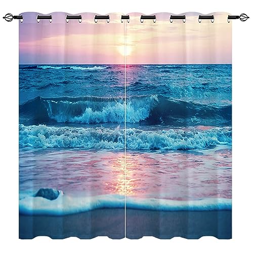 YUANZU Welle Sonnenaufgang Vorhänge Tropischer Strand Ozean Ösen Gardinen mit Blickdichte Vorhang Kälteschutz Blackout Curtain Wohnzimmer Schlafzimmer Verdunkelung Fenster, 2 Stück, H 260 x B 140 cm YUANZU Welle Sonnenaufgang Vorhänge Tropischer Strand Ozean Ösen Gardinen mit Blickdichte Vorhang Kälteschutz Blackout Curtain Wohnzimmer Schlafzimmer Verdunkelung Fenster, 2 Stück, H 260 x B 140 cm von YUANZU