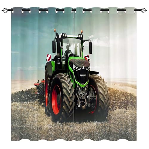 YUANZU Zugmaschine Vorhänge Kinder Jungs Bagger Kran Ösen Gardinen mit Blickdichte Vorhang Kälteschutz Blackout Curtain Kinderzimmer Schlafzimmer Verdunkelung Fenster, 2 Stück, H 245 x B 140 cm von YUANZU