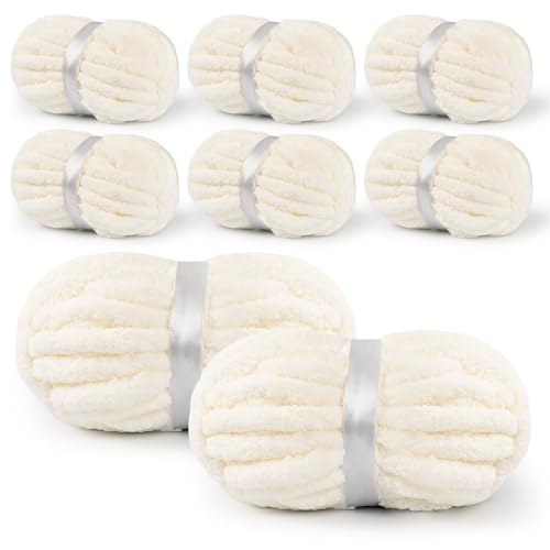 YUBAMIN Jumbo-Chenille-Garn, grobes Garn, 2045 g, 224 m, grobes Garn zum Häkeln, Stricken, Handarbeiten und Deckengarn (Creme, 8 Stück) von YUBAMIN