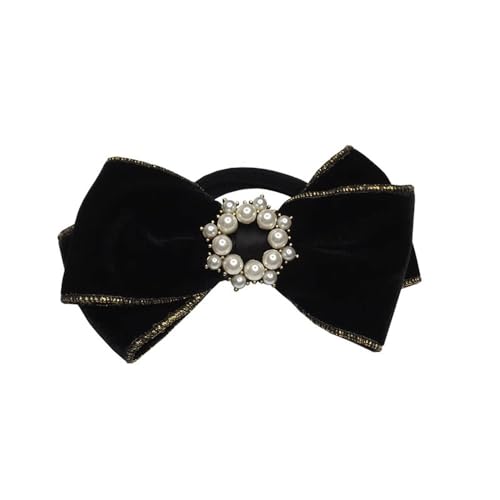 Elastische Haarbänder, weiche Haargummis for Damen, schwarzes Samt-Stirnband mit Schleife, Perlen-Samtstoff, Haarseil von YUBAOLI