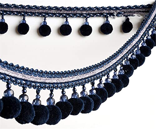 Fransenbesatz aus Spitze, Bommelperlen, Fransenquasten, Zopf, Jacquardband, Nähbesatz for Vorhang, Tisch, Hochzeit, dekoriert, 91,4 cm, Marineblau Fransenbesatz aus Spitze, Bommelperlen, Fransenquasten, Zopf, Jacquardband, Nähbesatz for Vorhang, Tisch, Hochzeit, dekoriert, 91,4 cm, Marineblau von YUBAOLI