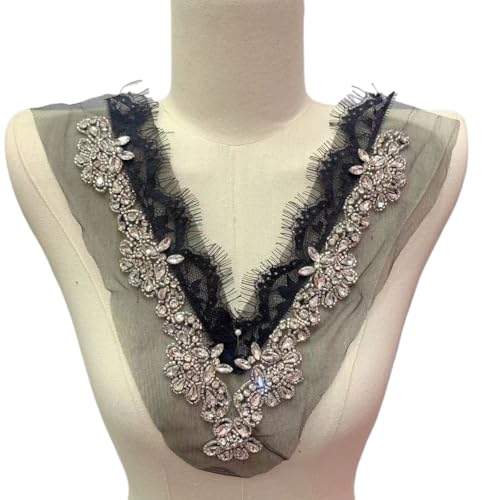Nähstoff Applikationen,Stickerei Applikation,3D Stickpatch, Perlenstickerei Spitze Hochzeit Applikation Strass Spitze Applikation Patch Stickerei Spitze(Black) von YUBAOLI