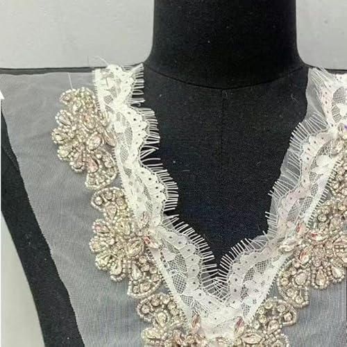 Nähstoff Applikationen,Stickerei Applikation,3D Stickpatch, Perlenstickerei Spitze Hochzeit Applikation Strass Spitze Applikation Patch Stickerei Spitze(White) von YUBAOLI