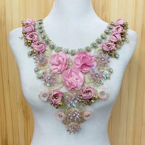 Stoffapplikationen for Nähen, 3D-Stickerei, Spitzenapplikation, Motiv: Blätter-Patches, Applikation for Aufnähen auf Hochzeit, Brautkleid, Abendkleid, Rock, Kostüm, DIY-Basteln(Pink) von YUBAOLI