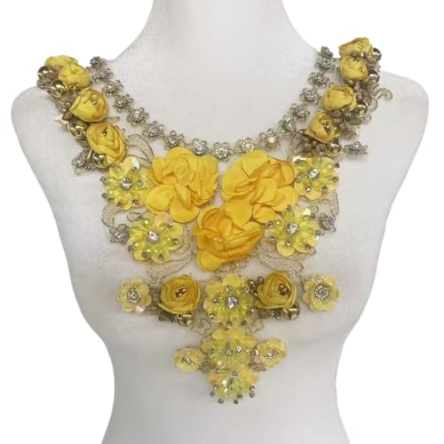 Stoffapplikationen for Nähen, 3D-Stickerei, Spitzenapplikation, Motiv: Blätter-Patches, Applikation for Aufnähen auf Hochzeit, Brautkleid, Abendkleid, Rock, Kostüm, DIY-Basteln(Yellow) von YUBAOLI