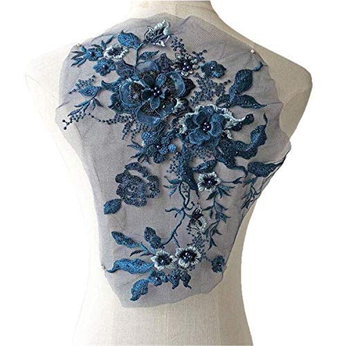Stoffapplikationen for Nähen, 3D-Stickerei-Patch, Perlen-Spitzenapplikation mit 3D-Blumenstickerei, Blüten-Blumen-Spitzen-Patch, hübsches Kleid, dekorative Ergänzung, Hochzeitsparty-Motiv(Blackish Gre von YUBAOLI