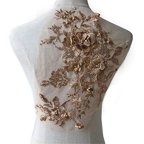 Stoffapplikationen for Nähen, 3D-Stickerei-Patch, Perlen-Spitzenapplikation mit 3D-Blumenstickerei, Blüten-Blumen-Spitzen-Patch, hübsches Kleid, dekorative Ergänzung, Hochzeitsparty-Motiv(Champagne) von YUBAOLI