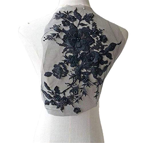 Stoffapplikationen for Nähen, 3D-Stickerei-Patch, Perlen-Spitzenapplikation mit 3D-Blumenstickerei, Blüten-Blumen-Spitzen-Patch, hübsches Kleid, dekorative Ergänzung, Hochzeitsparty-Motiv(Black) von YUBAOLI