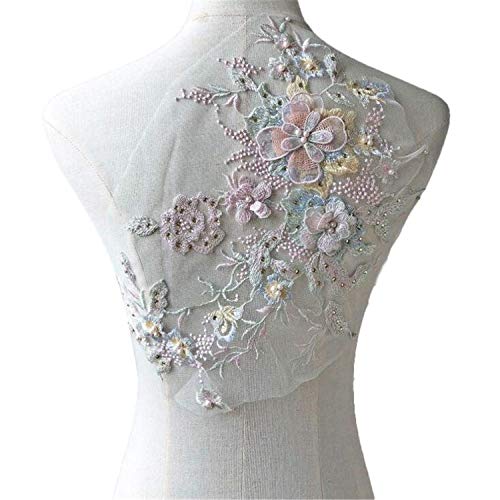 Stoffapplikationen for Nähen, 3D-Stickerei-Patch, Perlen-Spitzenapplikation mit 3D-Blumenstickerei, Blüten-Blumen-Spitzen-Patch, hübsches Kleid, dekorative Ergänzung, Hochzeitsparty-Motiv(Candy) von YUBAOLI