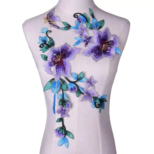 Stoffapplikationen for Nähen, Pailletten-Stickapplikation for Kragen, bestickte 3D-Pfingstrosen-Blumen-Blätter, Aufnäher, Besatzapplikation for Hochzeitskleid-Dekoration, Basteln von YUBAOLI