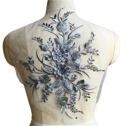 Stoffapplikationen for Nähen, Stickapplikation, 3D-Stickerei-Patch, Strass-Spitzenapplikation, Motivmaterialien, Stickerei, 3D-Blumen-Spitzen-Patch for Aufnähen auf Brauthochzeits- und Abendkleider, V von YUBAOLI