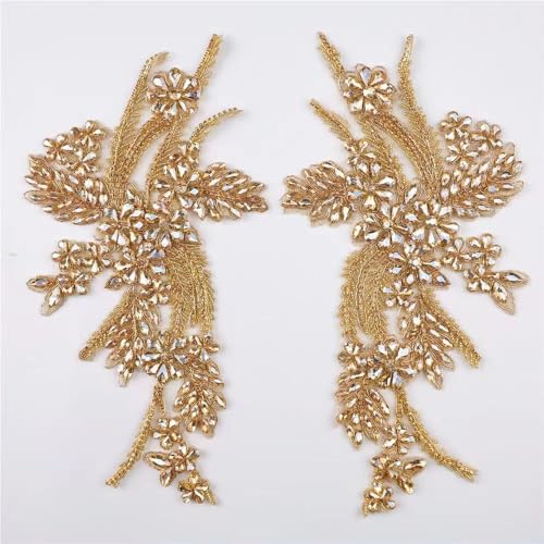Stoffapplikationen for Nähen, Stickapplikationen, 3D-Blumen, Pailletten, Quaste, bestickte Applikationen, Netz-Spitzenbesatz, Kragen, Aufnäher for Hochzeitsdekoration, Kleid, DIY(Gold) von YUBAOLI
