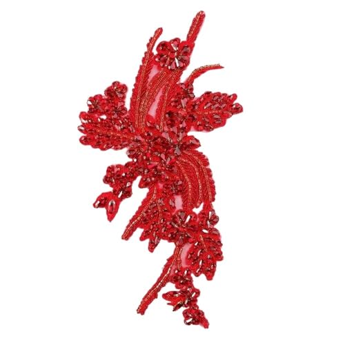 Stoffapplikationen for Nähen, Stickapplikationen, 3D-Blumen, Pailletten, Quaste, bestickte Applikationen, Netz-Spitzenbesatz, Kragen, Aufnäher for Hochzeitsdekoration, Kleid, DIY(Red) von YUBAOLI