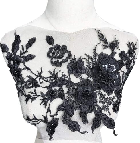 Stoffapplikationen for Nähen, Stickapplikationen, Spitzenband, große schwarze Stickerei, 3D-Blumen, Perlen, Strass, Stoff, Spitzenkragen, Applikation, Netzbesatz, Nähmotiv, Hochzeitskleid, Braut, DIY Stoffapplikationen for Nähen, Stickapplikationen, Spitzenband, große schwarze Stickerei, 3D-Blumen, Perlen, Strass, Stoff, Spitzenkragen, Applikation, Netzbesatz, Nähmotiv, Hochzeitskleid, Braut, DIY von YUBAOLI