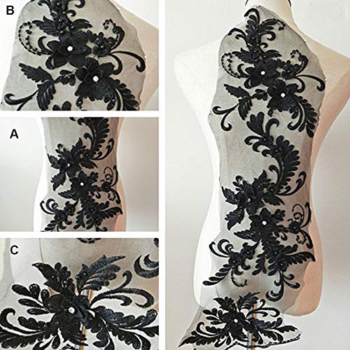 Stoffapplikationen for Nähen, zarte Kristall-3D-Blumen-Spitzenapplikation, Stickerei-Spitzenmotiv mit Perlendetails, Nähflicken for Abendkleider, Tanzkostüme(Black) von YUBAOLI