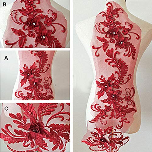 Stoffapplikationen for Nähen, zarte Kristall-3D-Blumen-Spitzenapplikation, Stickerei-Spitzenmotiv mit Perlendetails, Nähflicken for Abendkleider, Tanzkostüme(Burgundy) von YUBAOLI