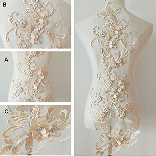 Stoffapplikationen for Nähen, zarte Kristall-3D-Blumen-Spitzenapplikation, Stickerei-Spitzenmotiv mit Perlendetails, Nähflicken for Abendkleider, Tanzkostüme(Champagne) von YUBAOLI