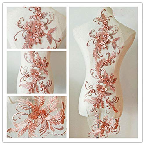 Stoffapplikationen for Nähen, zarte Kristall-3D-Blumen-Spitzenapplikation, Stickerei-Spitzenmotiv mit Perlendetails, Nähflicken for Abendkleider, Tanzkostüme(Dusky Pink) von YUBAOLI
