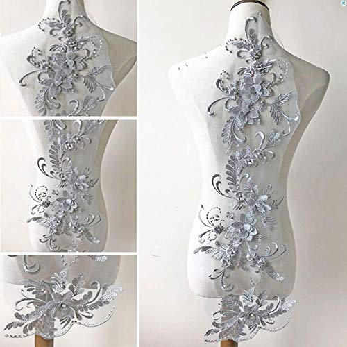 Stoffapplikationen for Nähen, zarte Kristall-3D-Blumen-Spitzenapplikation, Stickerei-Spitzenmotiv mit Perlendetails, Nähflicken for Abendkleider, Tanzkostüme(Gray) von YUBAOLI