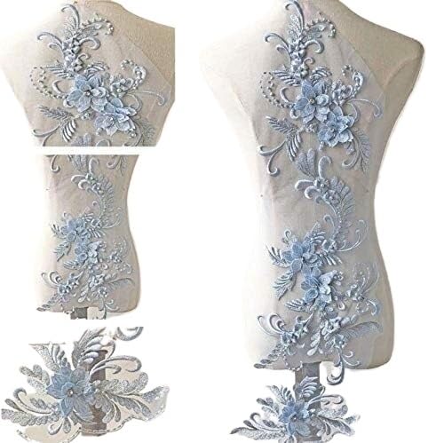 Stoffapplikationen for Nähen, zarte Kristall-3D-Blumen-Spitzenapplikation, Stickerei-Spitzenmotiv mit Perlendetails, Nähflicken for Abendkleider, Tanzkostüme(Pale Blue) von YUBAOLI
