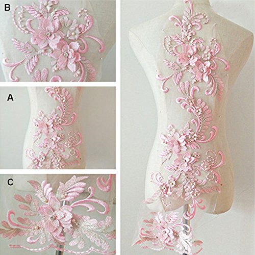 Stoffapplikationen for Nähen, zarte Kristall-3D-Blumen-Spitzenapplikation, Stickerei-Spitzenmotiv mit Perlendetails, Nähflicken for Abendkleider, Tanzkostüme(Pink) von YUBAOLI