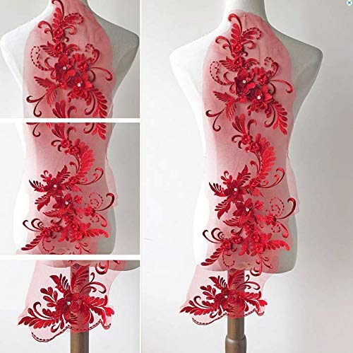 Stoffapplikationen for Nähen, zarte Kristall-3D-Blumen-Spitzenapplikation, Stickerei-Spitzenmotiv mit Perlendetails, Nähflicken for Abendkleider, Tanzkostüme(Red) von YUBAOLI