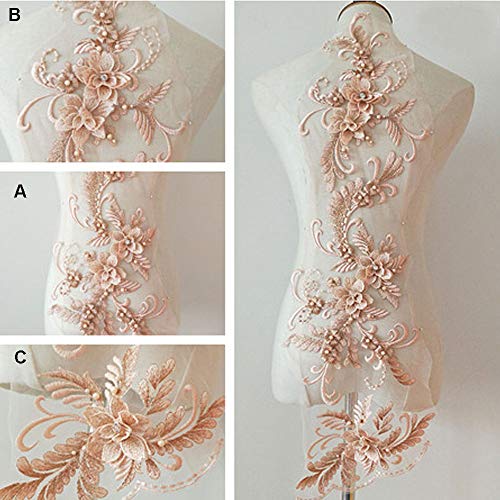 Stoffapplikationen for Nähen, zarte Kristall-3D-Blumen-Spitzenapplikation, Stickerei-Spitzenmotiv mit Perlendetails, Nähflicken for Abendkleider, Tanzkostüme(Shrimp) von YUBAOLI