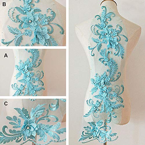 Stoffapplikationen for Nähen, zarte Kristall-3D-Blumen-Spitzenapplikation, Stickerei-Spitzenmotiv mit Perlendetails, Nähflicken for Abendkleider, Tanzkostüme(Turquoise) von YUBAOLI