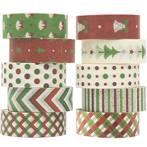 YUBBAEX Weihnachten Washi Tape Set Masking Tape dekorativ Klebeband für Kunst, DIY Handwerk, Bullet Journal liefert, Planer, Scrapbook, Geschenk Verpackung -15mm- (Retro X'Mas 10 Rollen) von YUBBAEX