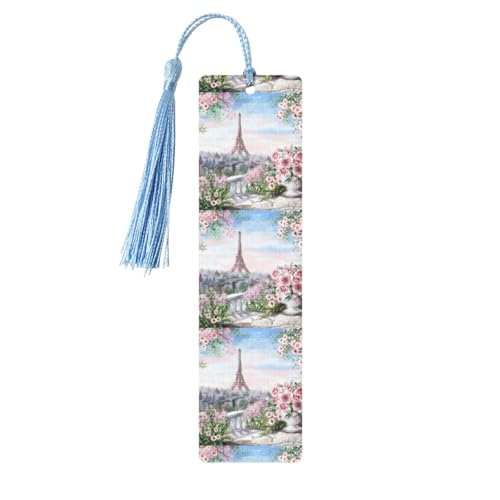 Lesezeichen aus Holz, Motiv: Paris Eiffelturm mit Blumendruck, 5 Stück, niedliche Lesezeichen, Etikett, Ornament für Dekoration, Handwerk, Dekorationen zum Lesen von YUBVCF