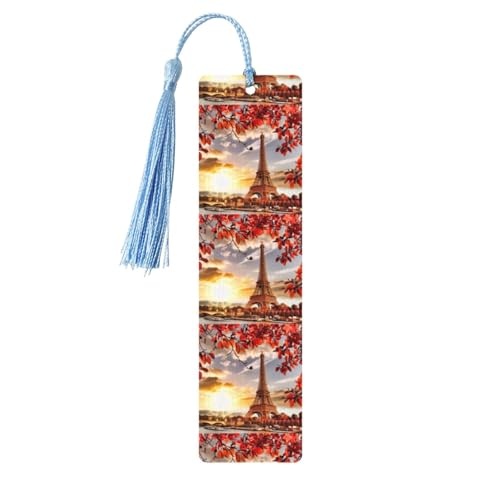 Lesezeichen aus Holz, Motiv: Paris Eiffelturm mit Herbstblättern, 5 Stück, niedliche Lesezeichen, Etikett, Ornament für Dekoration, Handwerk, Dekorationen zum Lesen von YUBVCF