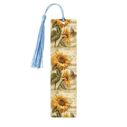 Retro-Sonnenblumen-Druck, Holz-Lesezeichen, niedliche Lesezeichen, Etikett, Ornament für Dekoration, Handwerk, Dekorationen zum Lesen, 5 Stück von YUBVCF
