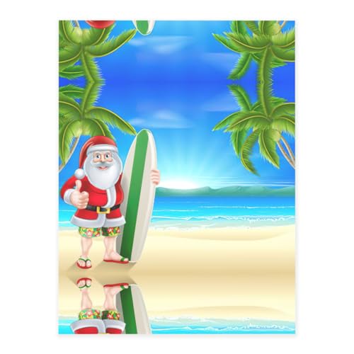 Weihnachtsmann mit Strand- und Surfbrett-Druck, modische Kristall-Aufkleber, Bastelkarten, Dekorationen für Wasserflasche, Laptop, Gepäck, Telefon, Gitarre Weihnachtsmann mit Strand- und Surfbrett-Druck, modische Kristall-Aufkleber, Bastelkarten, Dekorationen für Wasserflasche, Laptop, Gepäck, Telefon, Gitarre von YUBVCF