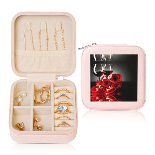 YUBVCF Rote Rose und Wein, romantischer Druck, stilvolle Schmuckschatulle, Ringbox, Premium, wunderschön für Hochzeit, Verlobung YUBVCF Rote Rose und Wein, romantischer Druck, stilvolle Schmuckschatulle, Ringbox, Premium, wunderschön für Hochzeit, Verlobung von YUBVCF