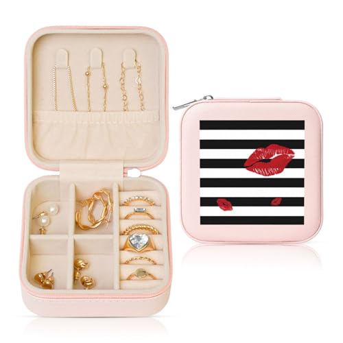 YUBVCF Roter Mund bedruckt mit schwarz-weißen Streifen bedruckt, stilvolle Schmuckschatulle, Ringbox, Premium, wunderschön für Hochzeit, Verlobung YUBVCF Roter Mund bedruckt mit schwarz-weißen Streifen bedruckt, stilvolle Schmuckschatulle, Ringbox, Premium, wunderschön für Hochzeit, Verlobung von YUBVCF