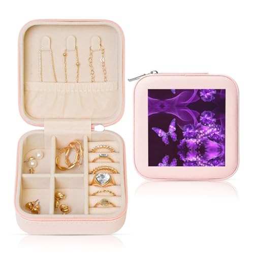 YUBVCF Schmuckkästchen mit violettem Schmetterling, 1 Druck, stilvolle Schmuckschatulle, Ringbox, Premium, wunderschön für Hochzeit, Verlobung von YUBVCF