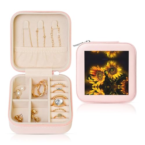 YUBVCF Stilvolle Schmuckschatulle, Motiv: Sonnenblumen, Malerei, Druck, Ringbox, Premium, wunderschön für Hochzeit, Verlobung von YUBVCF