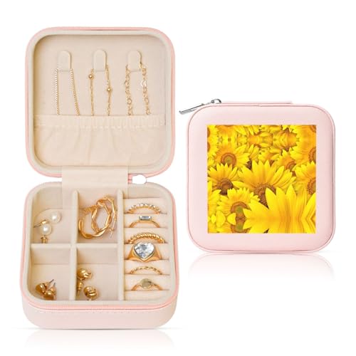 YUBVCF Stilvolle Schmuckschatulle mit Sonnenblumen-Druck, Ringbox, Premium, wunderschön für Hochzeit, Verlobung von YUBVCF